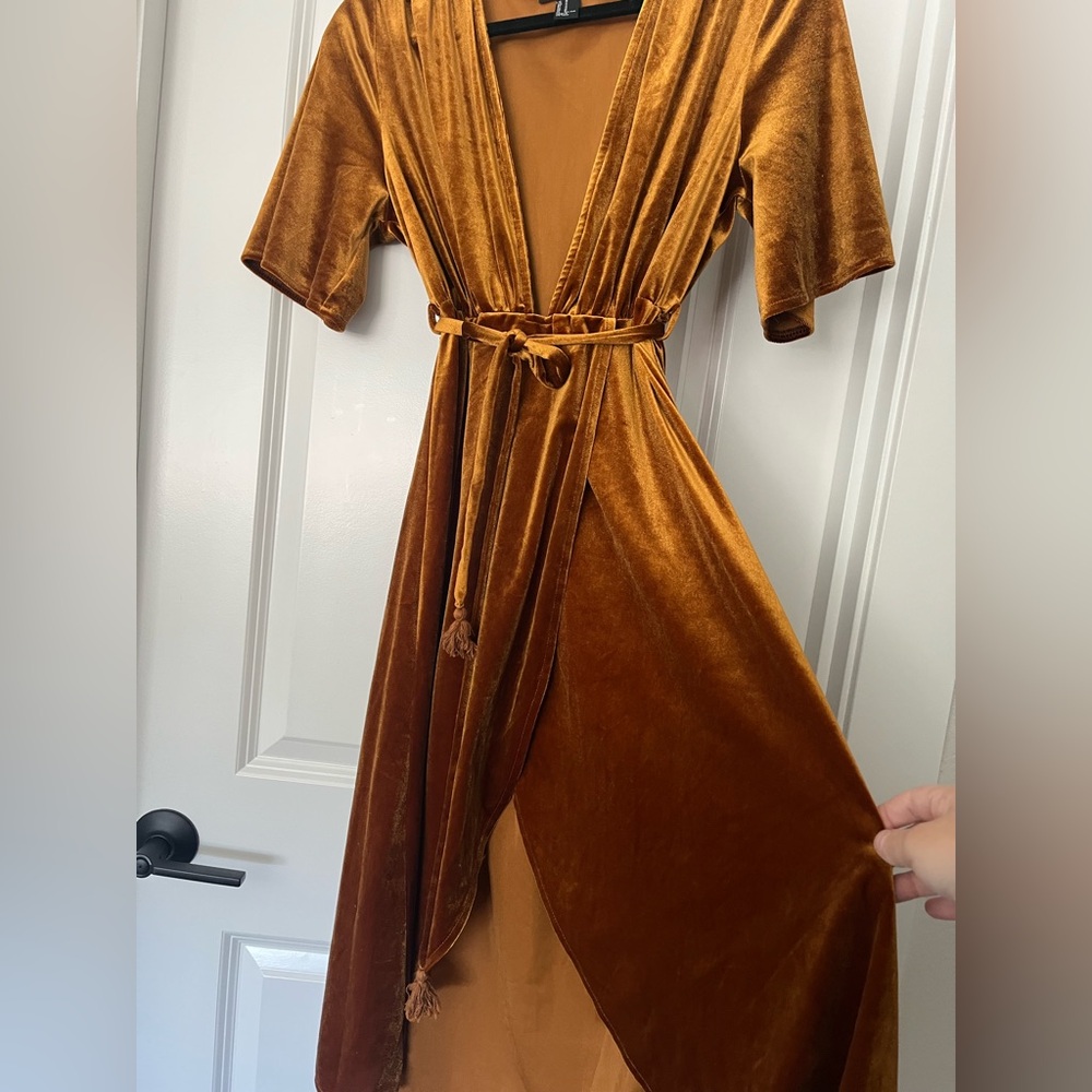 Forever 21 Velvet Midi Dress in Gold/Brown Velvet